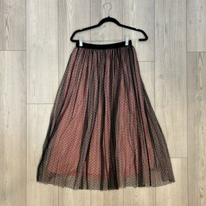 Zara Size Small Pleated Tulle Dotted Mesh Maxi Skirt Pull On Stretch Organza